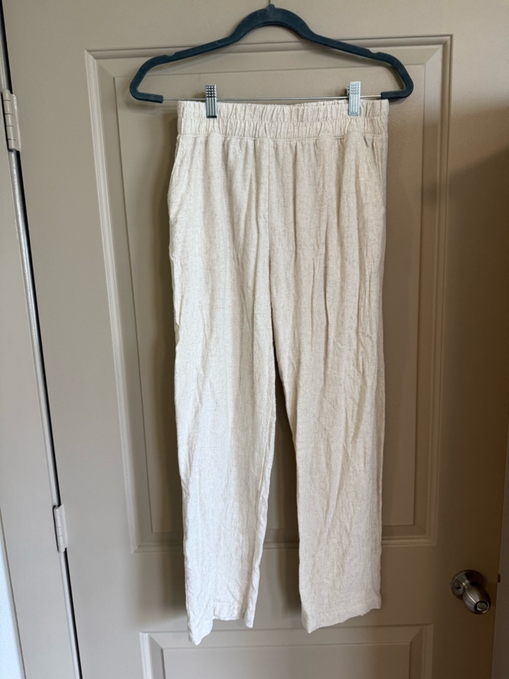 Lightweight Cream Linen Pull-On Pants